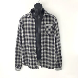 Scotch & Soda Mens Flannel Shirt Jacket Black White Plaid Double Face Shacket